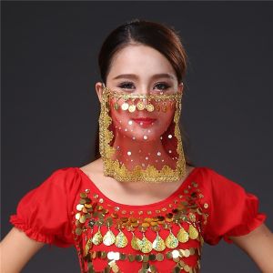 Belly Dance Face Veil Embroidered Rhinestone Sequined Mesh Indian Performance Accessory