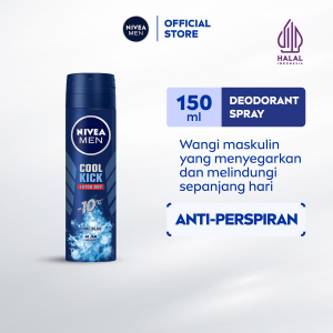 NIVEA MEN Deodorant Spray Cool Kick 150ml - Deodoran semprot pria perlindungan ekstra kering dari keringat bau badan dengan sensasi dingin dan wangi sporty maskulin seharian - Antiperspiran tidak mengandung ethyl alkohol