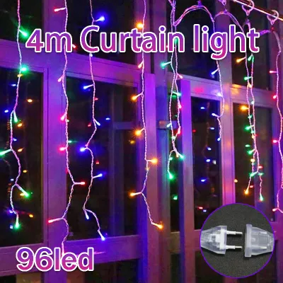 96LED Curtain light 4M Waterproof fairy light Christmas icicle Light Strip Connectable Christmas Decoration light Lampu Hiasan Outdoor Led light