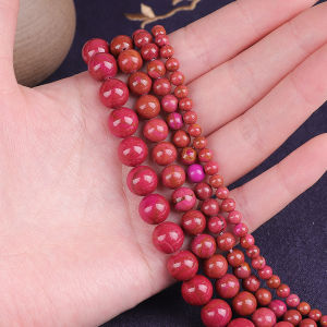 หินธรรมชาติทรงกลม4/6/8/10/12มม.สีแดงJasperลูกปัดสำหรับเครื่องประดับDIYสร้อยข้อมือสร้อยคอ