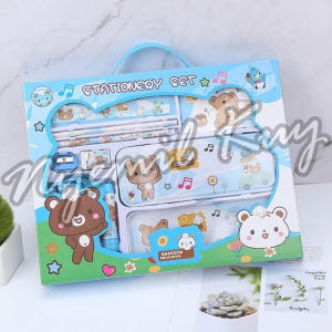 [1 SET] STATIONERY SET 8 IN 1 CUTE TEDDY BEAR - SET STUDY ANAK KARAKTER BEAR LUCU - ALAT TULIS KARTUN SET - ALAT TULIS ANAK SEKOLAH