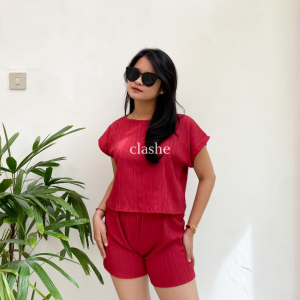 Setelan Wanita Atasan Baju Dan Celana Pendek Lady Crush Crinkle Anti Lecek Korean Style Kekinian Terbaru Ootd Paloma Set by Clashe