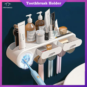 HKStorage Giá Đựng Bàn Chải Đánh Răng Gắn Tường Máy Ép Kem Đánh Răng Tự Động Dụng Cụ Sắp Xếp Phòng Tắm Không Cần Đục Lỗ Tại Nhà Phụ Kiện Phòng Tắm