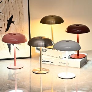 MEEU 3-Color Lights Mushroom Table Lamp Touch Control Stepless Dimmable Metal Bedside Lamp Nordic Simple Soft Light LED Desk Light Home Decor