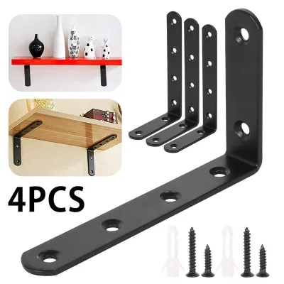 4Pcs L Bracket Corner Brace Sets Black Corner Bracket 90 Degree Right Angle Bracket Metal L Brackets for Wood Furniture Cabinet Chair Shelves with Screws 125*75mm