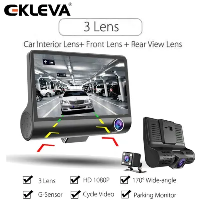 EKLEVA Car DVR 3 Cameras Lens 4.0 Inch HD Dash camera 3 way car Dual Lens With Rear View Camera Video Recorder Auto Dash Cam