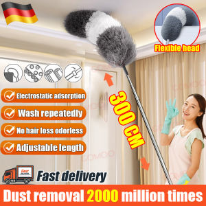 300cm Microfiber Feather Duster Head Bendable Retractable Stainless Steel Home Ceiling Car Cleaner