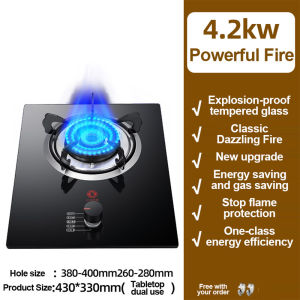 LECON Stainless steel material gas stove Gas stove burner Built in burner gas stove Double burner gas stove Liquefied gas stove Durable Silver Apply to Liquefied gas