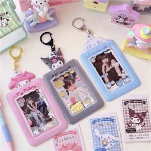Kawaii Sanrio Card Holder Kpop Style Hello Kitty Cinnamoroll Kuromi My Melody Photo Card Keychain Bag Pendant Student Gift