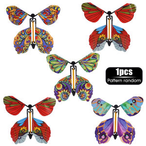 5Pcs Magic Flying Butterfly Wind Up Toy In The Sky Funny Rubber Band Powered Cards Kids Tricks Props Party Great Surpris Gift