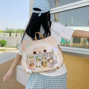 DAFANS Cotton Doll Bag Kawaii Biscuit Cat Itabag Idol Merchandise Storage Zipper Bag Fashion Backpacks Portable Small Item Bag Transparent Pocket Women