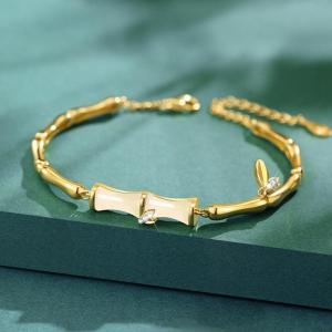 Hmeme สร้อยข้อมือรูปไม้ไผ่สไตล์จีนใหม่สำหรับผู้หญิงสร้อยข้อมือแฟชั่นสีทองสร้อยข้อมือไม้ไผ่สำหรับเด็กผู้หญิงที่สง่างามอุปกรณ์เครื่องประดับประจำวัน