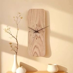 Sacesr Solid Wood Vintage Silent Wall Clocks Artistic Rectangle Numberless Living Room Wall Clocks Creative Modern Simple Home Decor Y5R7K