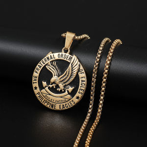 Mens Stainless Steel Fraternal Order of Eagles Pendant Necklace