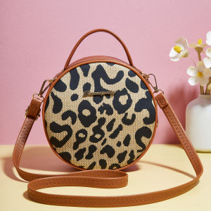 New leopard print small round bag Womens retro shoulder bag trend crossbody bag