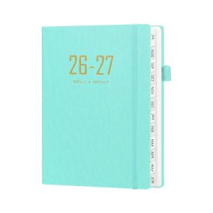 NOBLELYN A5 Size 2027 A5 Planner Notebook Daily Planning Journal Writing Daily Planner Portable with Strap Fabric Notebook Office Stationery