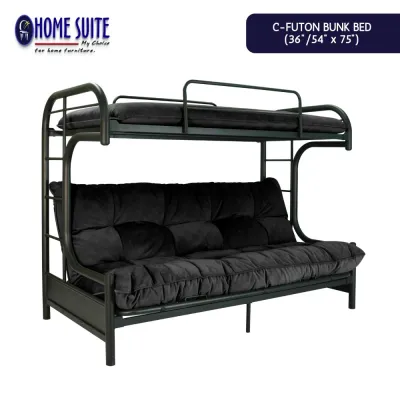 Home Suite C-Futon 36 / 54×75 Bunk Bed with Heavy-Duty 2-Inches Steel Frame Convertible Futon Lower Deck Foam Mattresses Included Retractable Support & Powder-Coated Finish