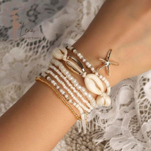 Wholesale 7pcs Faux Pearl Decor Bracelet Beach Vibe Chain Bracelet