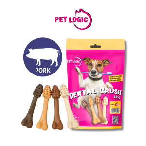 Pet Logic Dental Brush Bone Chews Pouch 225g PORK Dog Treats  Pet Grooming  Oral Care