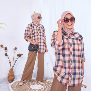 Hannah Kemeja Katun MIROSE BAHAN LINEN XXL Kotak Jumbo Size (N9)