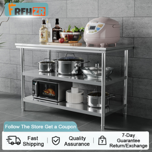 Modern home kitchen work table | three levels 120*60*80| silver stainless steel