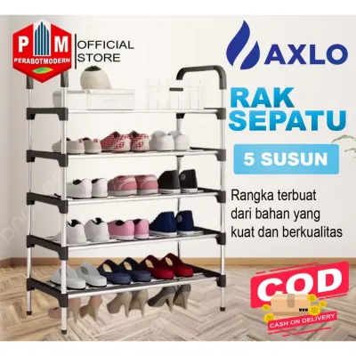 Rak Sepatu AXLO 5 susun Stainless Steel Kuat Tempat Sepatu Sandal Multifungsi Kapasitas Besar