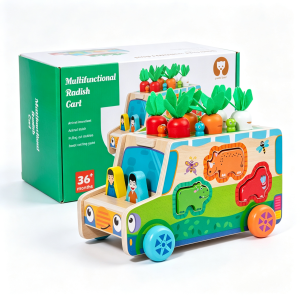 Wooden Montessori Bus Toy Multi-Sided Shape Sorter Pull Radish Magnetic Bug Catching Animal Blocks Todder Educational Gift2026