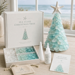 BEIBEI Multi-Color DIY Christmas Tree Craft Kit Handmade Romantic Sea Glass Tree Creative with Starfish Christmas Tree DIY Ornament Christmas