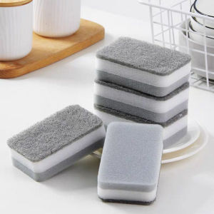5Pcs Double-Sided Sponge Scrub Pot to Wash Dishes Magic Wipe Kitchen Housework Cleaning Three-Layer Sponge Scouring Pad Wholesale