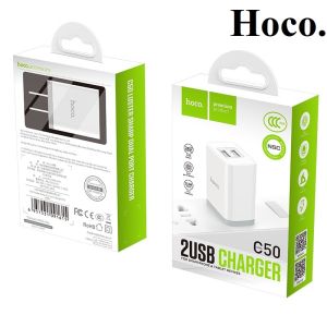 Củ sạc nhanh 2 cổng HOCO C50 max 2.1A - Chính hãng - Bảo vệ dòng điện dùng cho tất cả các loại điện thoại