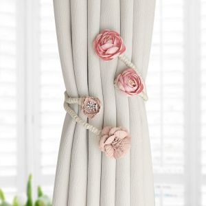 Rose Flower Curtain Tie Rope Without Punching Flower Decorate Living Room Tie Rope No-Punching Curtain Tie Buckle Versatile Home Tie Rope