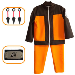 4-PCS Uzumaki Naruto costume for kids Boy Naruto Cosplay Costume Full Set Ninja Jacket Halloween Costume