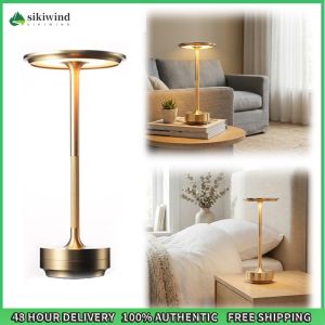 Sikiwind Rechargeable Metal Table Lamp Dimmable Desktop Night Light with 3 Color Modes for Bedroom Bar Restaurant Camping Patio