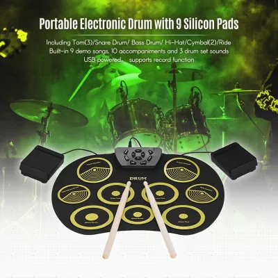 electronic drum pad electric In stock portable electronic drum kit Silicone electric drumsticks Foot pedal