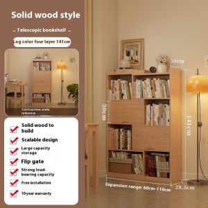 [Cozy ]Solid Wood Book Shelf Integrated Bookshelf Cabinet Scalable Bookcaselarge Capacity Rack