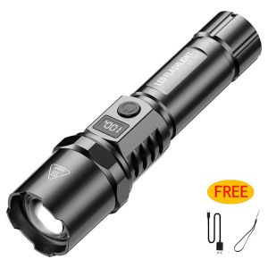 【Local Delivery】LED Flashlight XHP50 Super Bright 3000 Lumens Handheld Tactical waterproof Torch USB Rechargeable /5 Modes Zoomable Electric Torch 手電筒