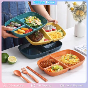 1PC PlateDivided Dish Diet Reusable Dinner Plate Kitchen Dinnerware Portion Plates For Adults 3 Compartments Microwave Safe