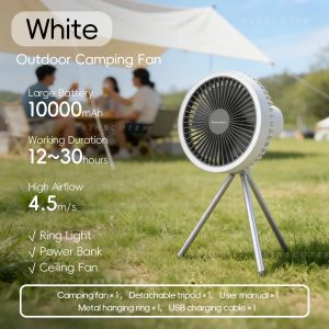 10000mAh 4000mAh Camping Fan Rechargeable Desktop Portable Circulator Wireless Ceiling Electric Fan with LED Lighting