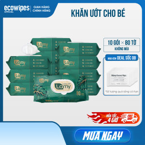 Thùng 10 Gói Khăn Ướt Lamy Không Mùi Cho Trẻ Sơ Sinh 80 Tờ/Gói