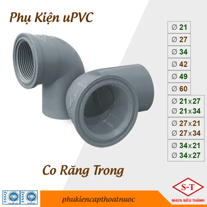 Co Răng Trong, Co Ren Trong PVC phi 21, 27, 34, 42, 49, 60, 21x27 ...
