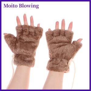 Moito Cute Cat Paw Fluffy Claw Fingerless Gloves Warm Soft Plush Fingerless Panda Glove Half Finger Women Winter Wear Christmas Gifts