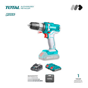 TOTAL Cordless Impact Drill 20V incl. 2x Battery 1x Charger 1x Screwdriver Bit 3x Masonry Bits Box - TIDLI20145
