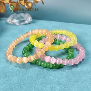 Vòng tay đá Mắt Mèo trơn size hạt 7.8 li đa sắc màu phong cách xinh xắn dễ thương | Hoa Minh Gem