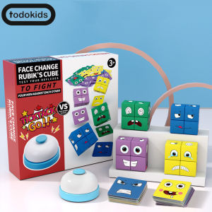 Todokids Wooden Fun Face Changing Cube with Bell Geometric Building Blocks Expressions Puzzles Matching Logical Kids Education
