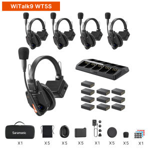 Saramonic WiTalk9 1.9GHz Full-Deplex Wireless Intercom Headset System for Teamwork TV Film Production Drone Shooting Stage Performances Sports Events