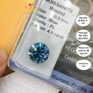 Moissanite Mỹ màu Blue xanh dương size 8li-12li kiểm định GRA Kim cương nhân tạo 58 giác cắt Đá moissannite phôi gốc không bay màu - KIM LỘC PHÁT