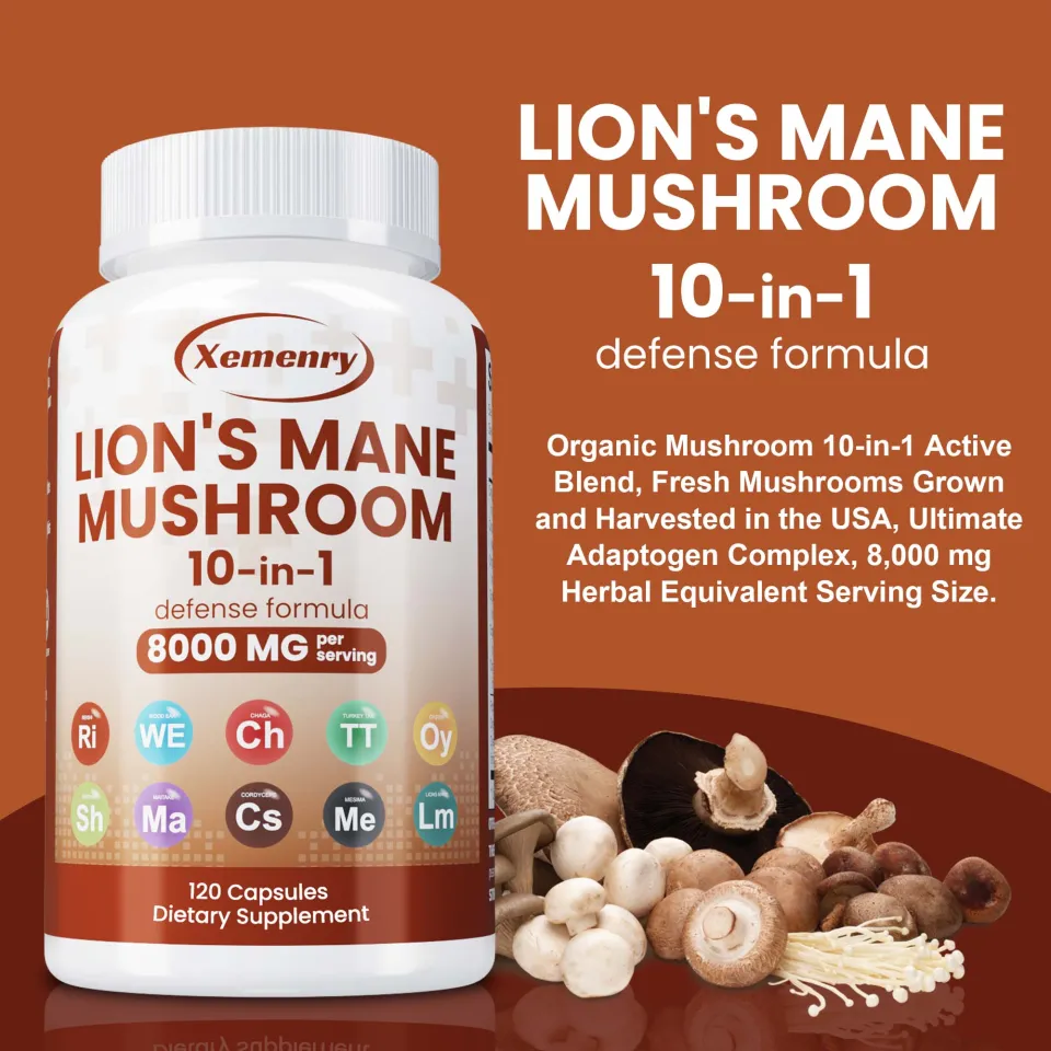 Mushroom Complex Capsules Lion Mane Turkey Tail Reishi Cordyceps Brain Immunity Energy Support