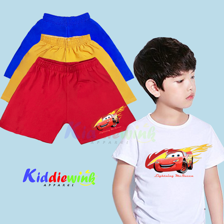Lightning Mc.Queen Terno T-shirt & Shorts for Kids 2-10 Years Old Boy 2in1  Set Top Tees Cartoon Character Ootd Fashion Boys Cotton Outfit