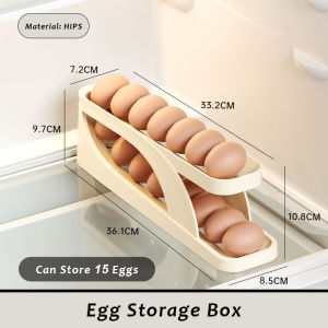 JustLiving 1PC 2 Tier Egg Storage Organizer Egg Tray Organizer Plastic Egg Holder Sliding Egg Carton for Side Door of Fridge Double Automatic Egg Tumbler Kitchen Counter Top Drop Proof Egg Organizer