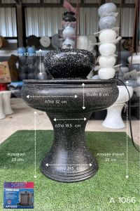 น้ำผุด น้ำล้น น้ำพุหัวทรงแบน [A1066] สีดำเม็ดขาว ฟรีปั๊มน้ำ ได้ยกชุด แตกเคลมไห้ 100%